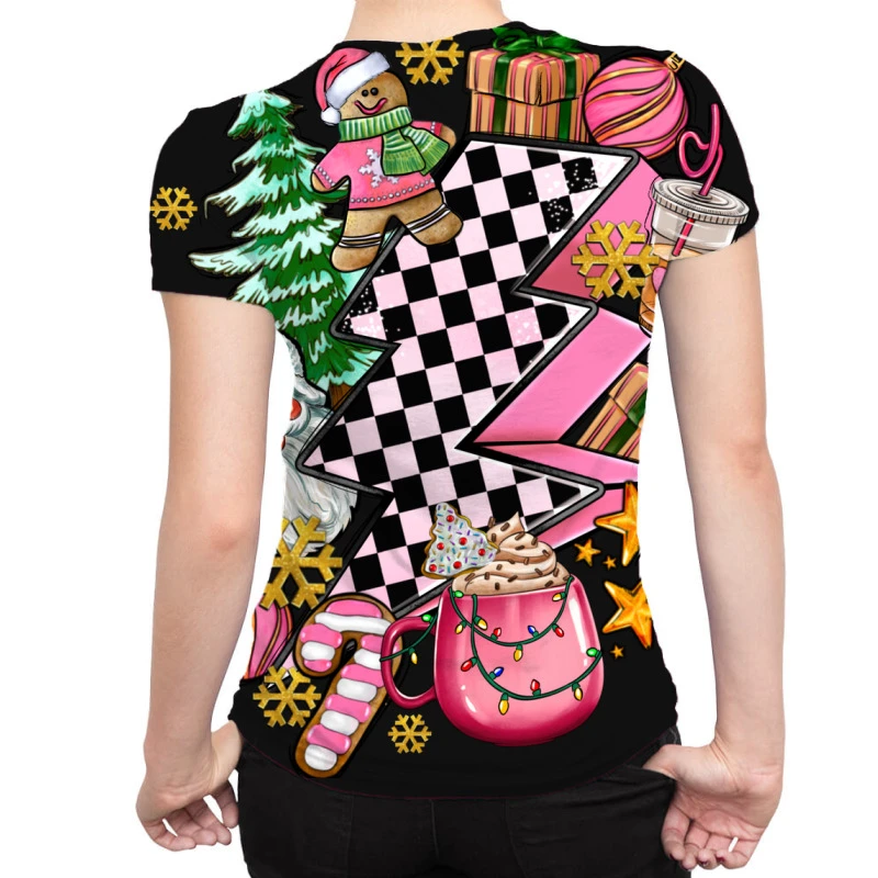 Pink Christmas Lightning Bolt All Over Women's T-shirt 2 Pink Christmas Lightning Bolt All Over Women's T-shirt - Image 2