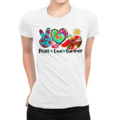 Peace Love Summer Ladies Fitted T-Shirt