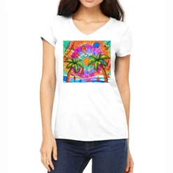 Summer Hand Drawn Tie Dye Women's V-Neck T-Shirt