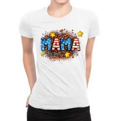 Usa Mama Leopard Background Ladies Fitted T-Shirt