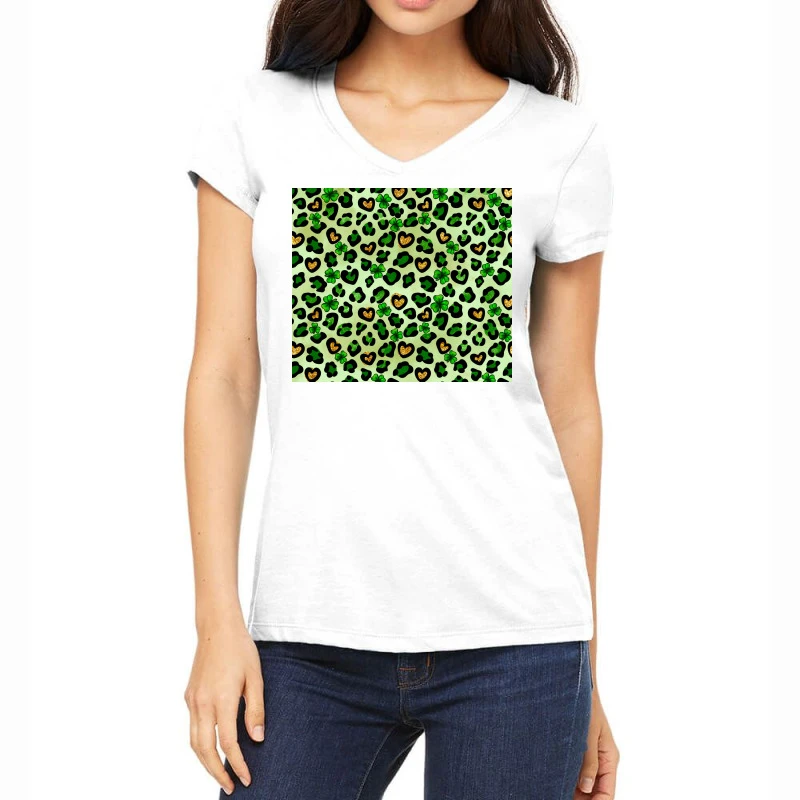 St. Patrick's Day Leopard Shamrock Women's V-Neck T-Shirt 1 St. Patrick's Day Leopard Shamrock Women's V-Neck T-Shirt