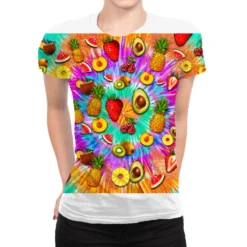 Hand Drawn Tie Dye Summer Fruits All Over Women's T-shirt