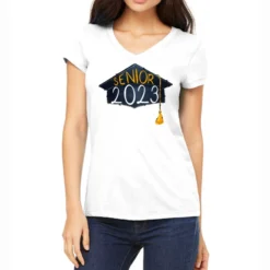Senior 2023 Graduation Png Sublimation Design Down Women's V-Neck T-Shirt