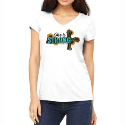 She Is Strong Western Cross Women's V-Neck T-Shirt