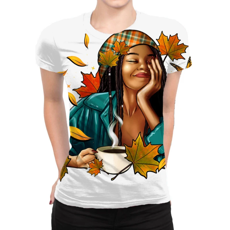Fall Afro Woman With Coffee All Over Women's T-shirt 1 Fall Afro Woman With Coffee All Over Women's T-shirt