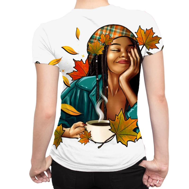 Fall Afro Woman With Coffee All Over Women's T-shirt 2 Fall Afro Woman With Coffee All Over Women's T-shirt - Image 2
