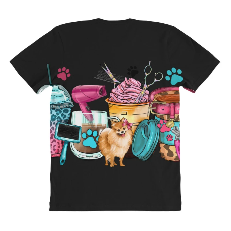 Pet Groomer Coffee Cups All Over Women's T-shirt 4 Pet Groomer Coffee Cups All Over Women's T-shirt - Image 4