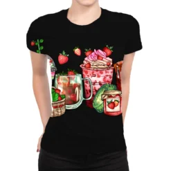 Strawberry Farm Fresh Coffee Cups All Over Women's T-shirt